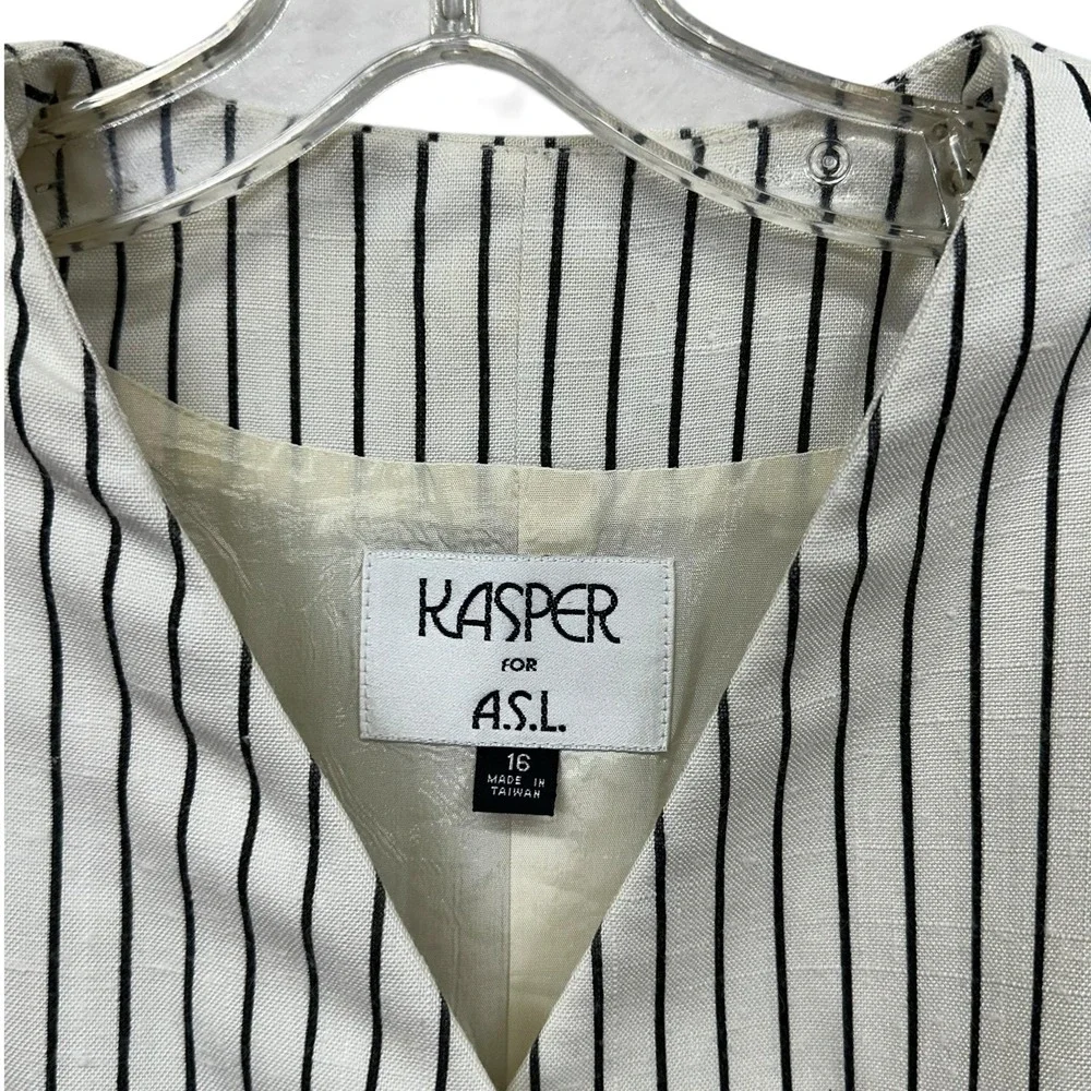 Vintage Kasper Blazer Womens 16 Black Pinstripe Double Breasted‎ 80s Nautical